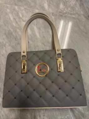 Quilted Grey Satchel with Cream Handles